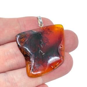 Estate Sterling Silver 925 Amber Pendant